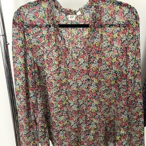 Gap Floral Long Sleeve Peplum Blouses